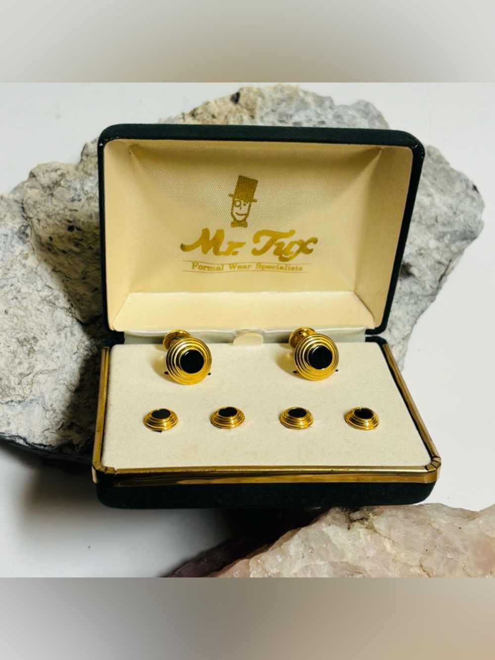 Mr. Tux Tuxedo Gold and Black Men’s Vintage Cufflink Set